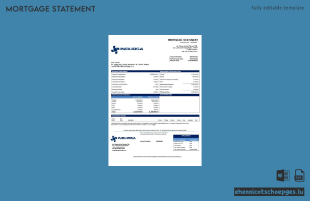 Mexikanische Banco Inbursa Hypothekenabrechnung Word- und PDF-Beispielvorschau